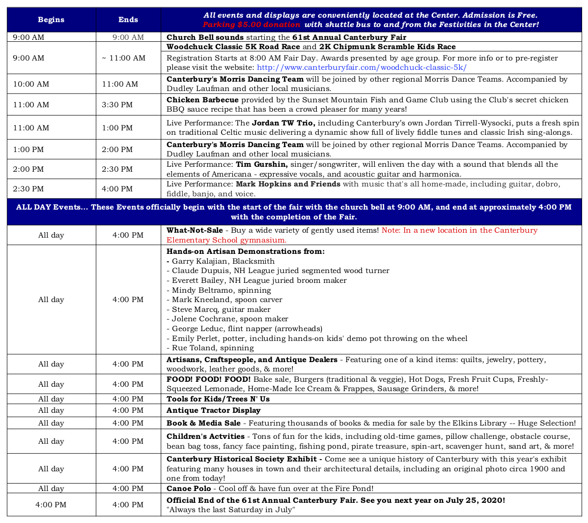 Events & Schedule The Canterbury Fair